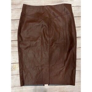 NWT Express Faux Brown Leather Midi Skirt Women Side Zipper Classic Soft Size 10